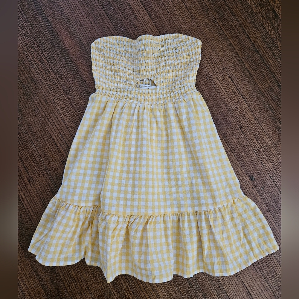 Twenty Ten Yellow Gingham Smocked Mini Dress | Halter Tie - Picture 6 of 7